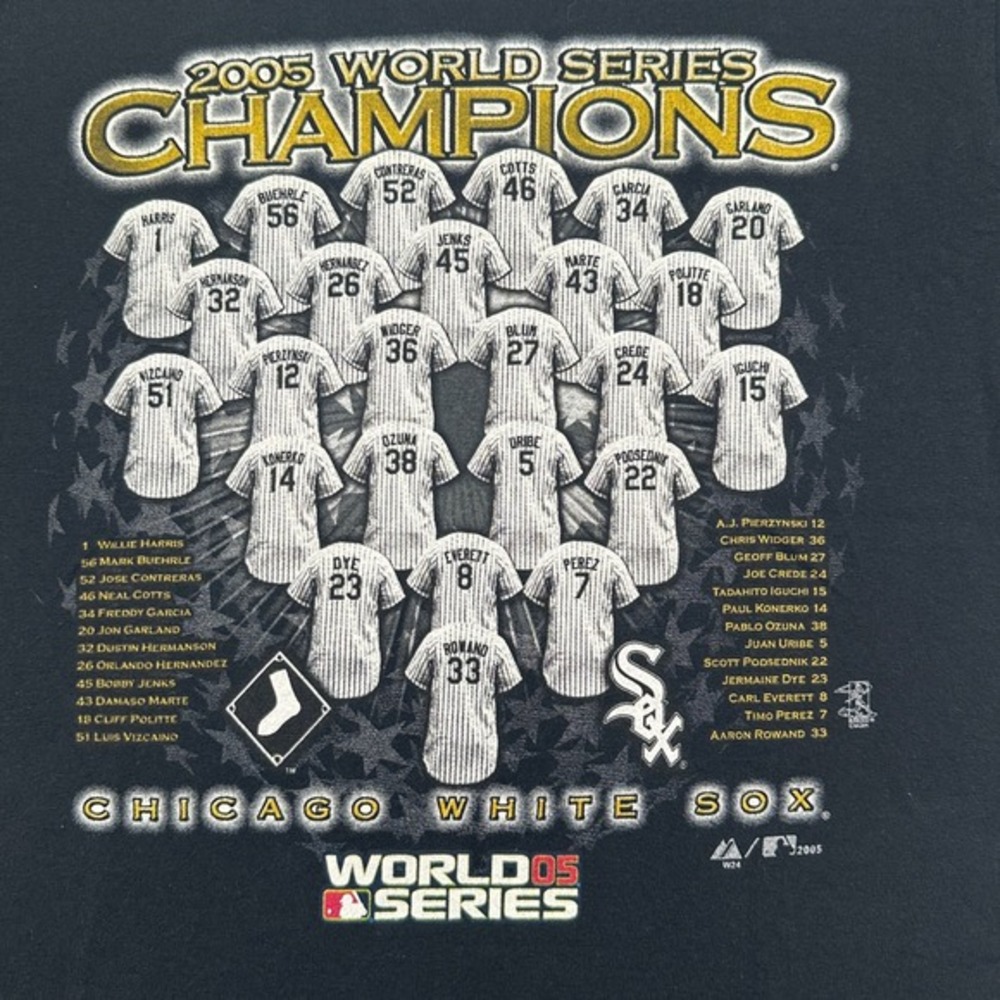 Vintage Y2K Gildan Chicago White Sox Tee Men Youth L 2005 World Series Champions - Picture 3 of 8